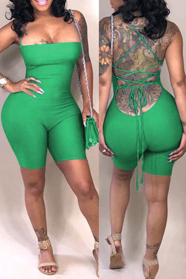 

Lovely Casual Backless Skinny Green Blending One-piece Romper