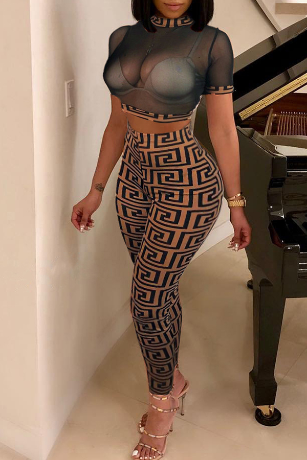 

Lovely Sexy Printed Black Twilled Satin Two-piece Pants Set(No Underwear
