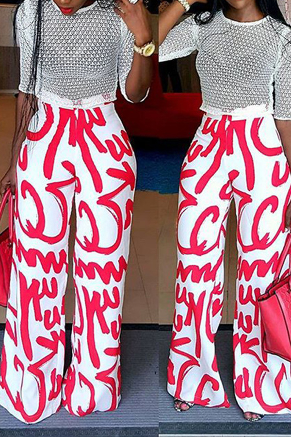 

Lovely Euramerican Printed Red Twilled Satin Pants