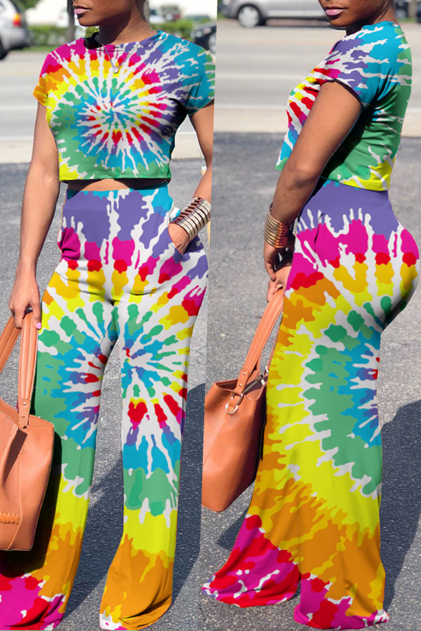 

Lovely Casual Color Block Printed Multicolor Two-piece Pants Set, Multi