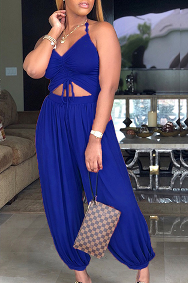 

Lovely Fashion Hollow-out Blue One-piece Jumpsuits