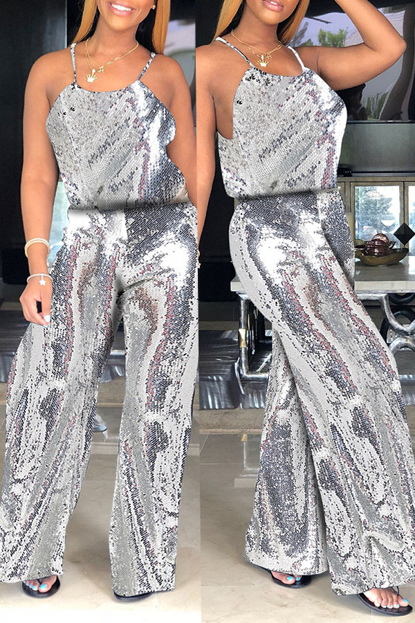 Lovely Euramerican Sequined Loose Silver One-piece Jumpsuit_Jumpsuit ...