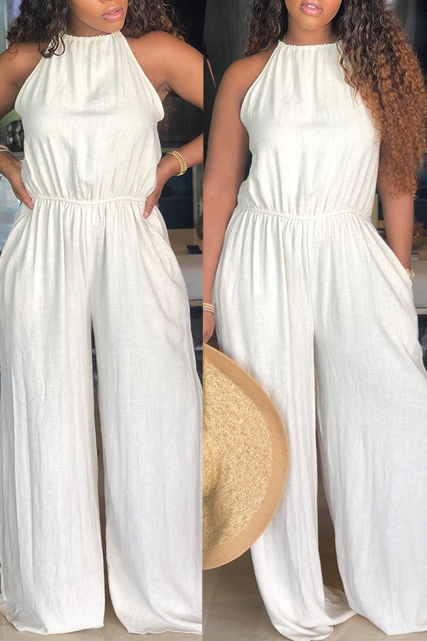 

Lovely Casual Loose White Blending One-piece Jumpsuit