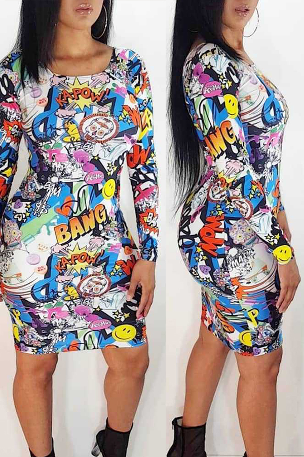 

Lovely Casual Cartoon Printed Multicolor Mini Dress