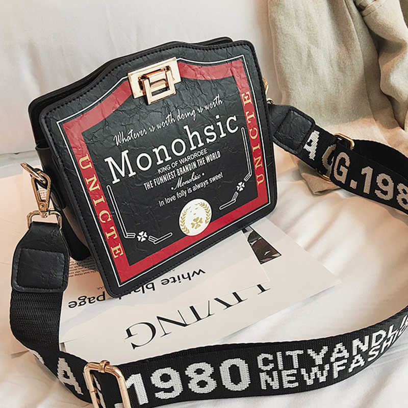 

Lovely Fashion Letters Printed Black Patent Leather Messenger