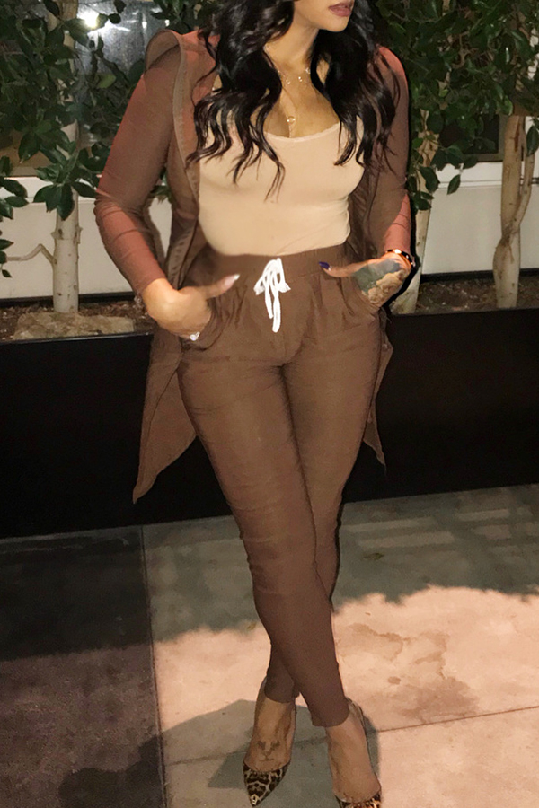 

Lovely Casual Long Sleeves Brown Two-piece Pants Set