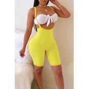 Lovely Casual Sleeveless Yellow Two-piece Shorts S