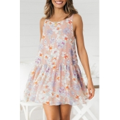 Lovely Chiffon Sweet Mixed printing Spaghetti Stra