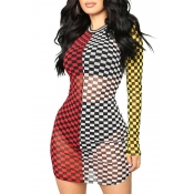 Lovely Sexy Patchwork Sheath Multicolor Gauze Mini