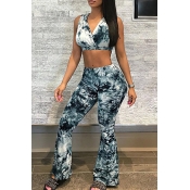 Lovely Casual Printed Midriff-baring Blue Qmilch T