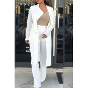 Lovely Casual Turndown Collar Long White Trench Co