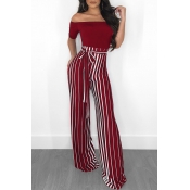Lovely Vogue Striped Patchwork Red One-piece Jumps