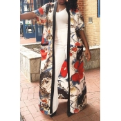 Lovely Casual Floral Printed Long Multicolor Coat