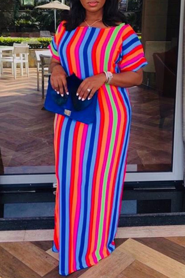 

Lovely Casual Striped Red Floor Length Dress