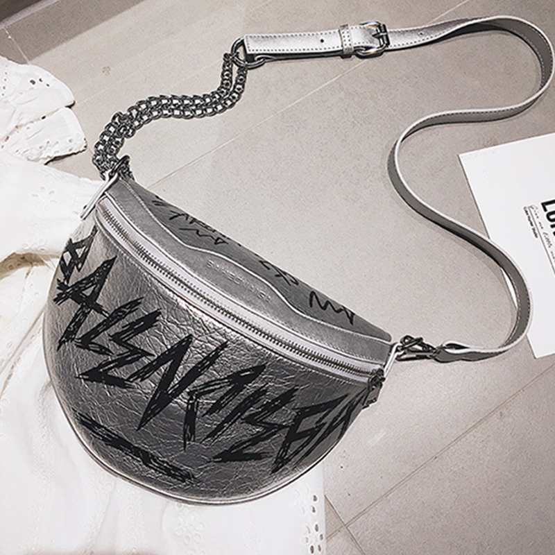 

Lovely Euramerican Letters Printed Silver Patent Leather Messenger