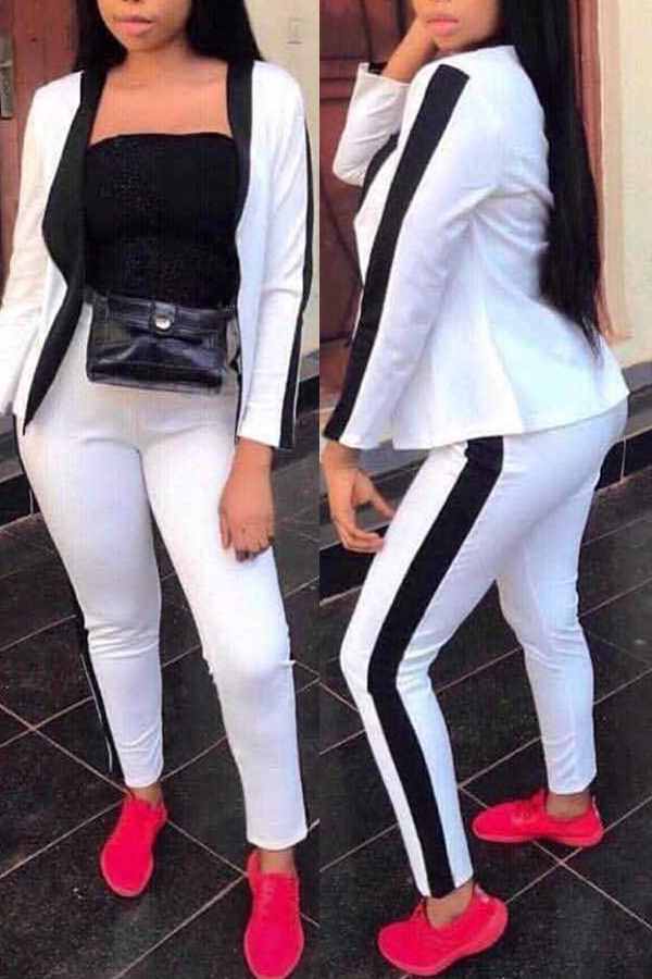 

Lovely African Patchwork White Twilled Satin Two-piece Pants Set (Without Subcoating)