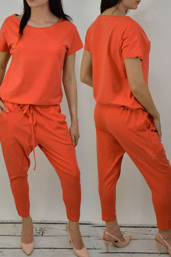 

Lovely Casual Lace-up Orange Blending One-piece Jumpsuit