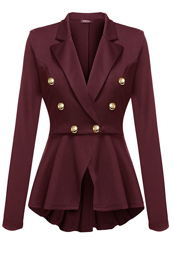 

Lovely Euramerican Buttons Decorative Wine Red Coat