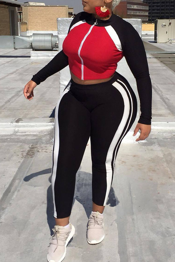 

Lovely Casual Patchwork Black Twilled Satin Two-piece Pants Set
