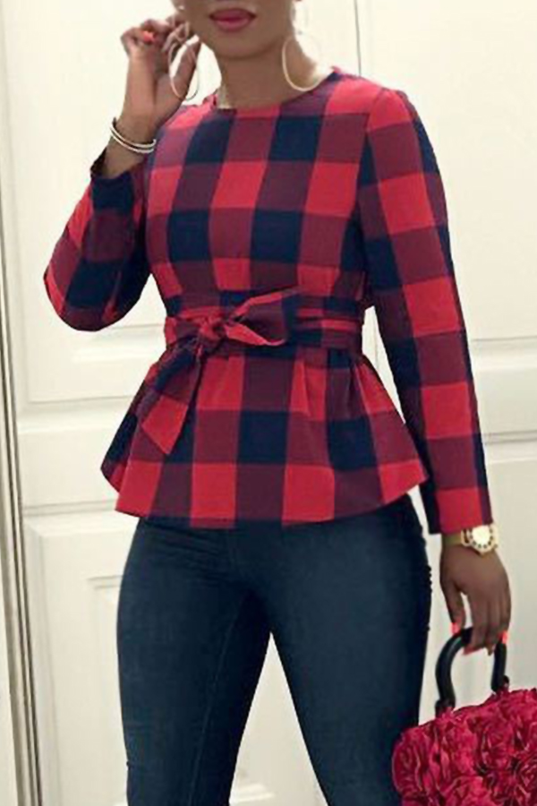 

Lovely Trendy Grids Printed Red&Black Blouses
