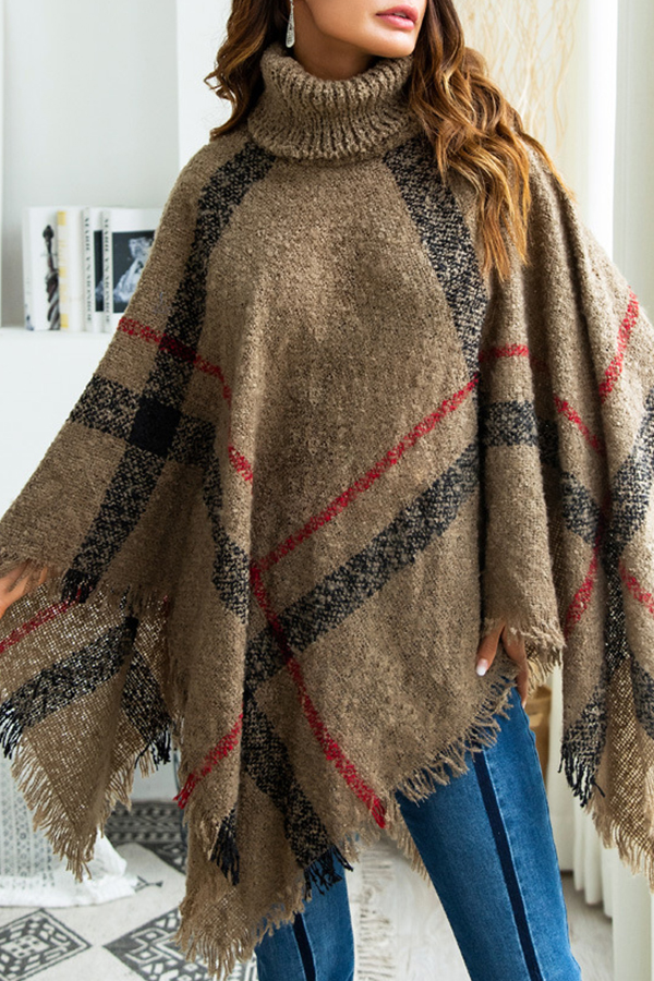 

Lovely Trendy Cloak Design Torn Edges Brown Sweaters