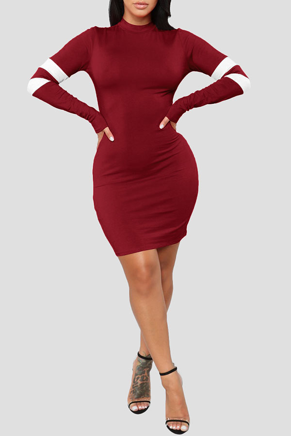 

Lovely Euramerican Patchwork Slim Red Mini Dress
