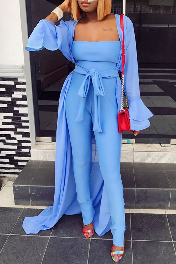 

Lovely Casual Long Sleeves Blue Two-piece Pants Set