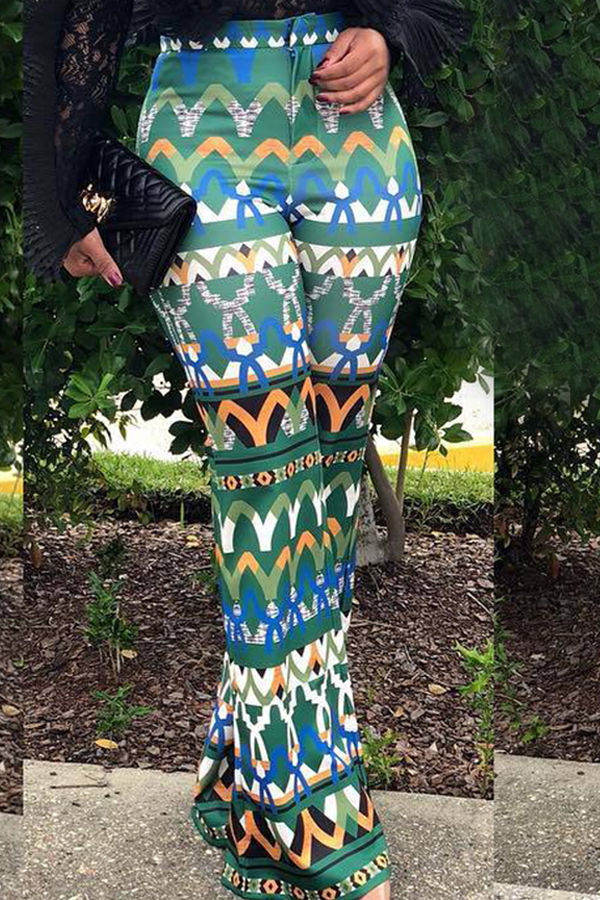 

Lovely Casual Printed Flares Green Twilled Satin Pants