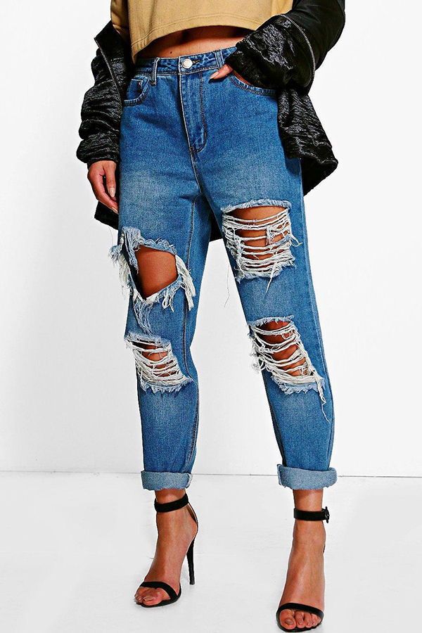 

Lovely Casual Broken Holes Blue Jeans