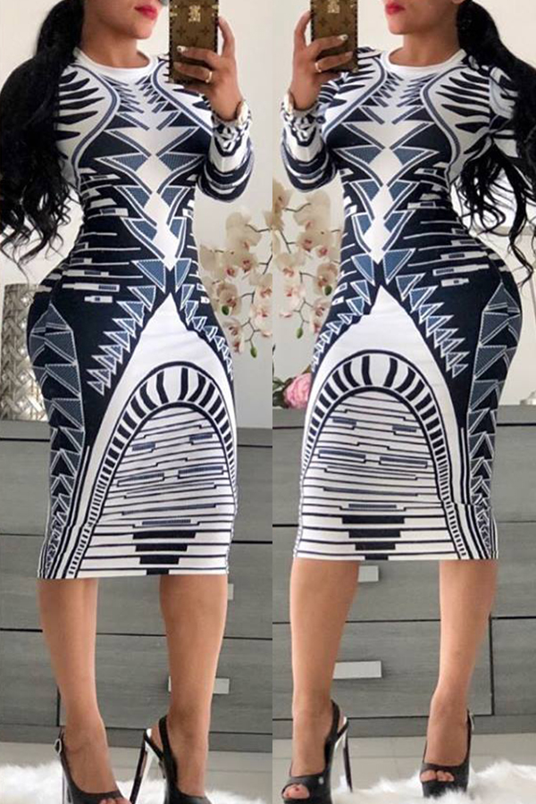 

Lovely Trendy Geometric Printed Blue Knee Length Dress