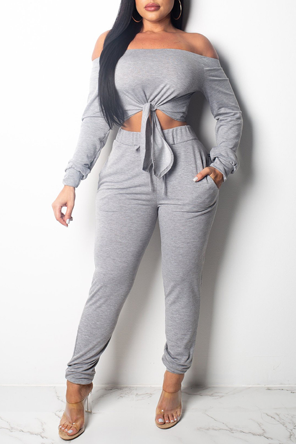 

Lovely Casual Knot Design Grey Two-piece Pants Set