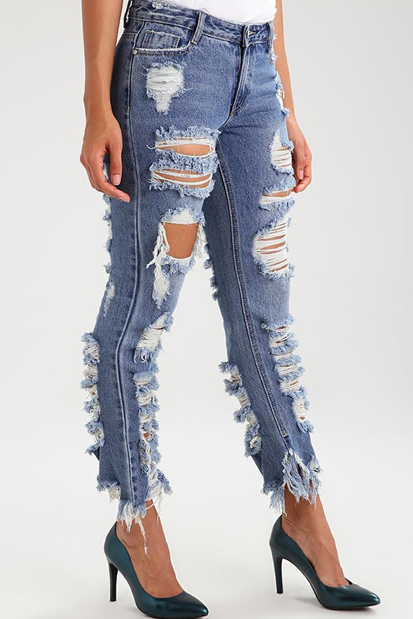 

Lovely Casual Broken Holes Blue Denim Jeans