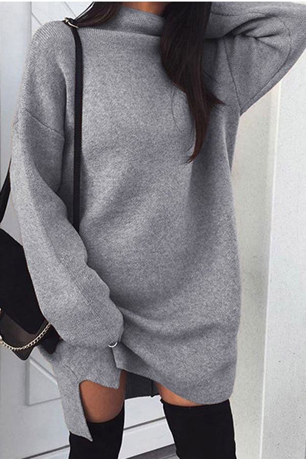 

Lovely Euramerican Long Sleeves Grey Knee Length Dress