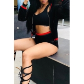 Lovely Casual Patchwork Black Gauze Two-piece Shor