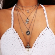 Lovely Euramerican Layered Silver Metal Necklace