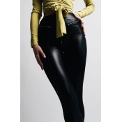 Lovely Trendy Zippers Design Skinny Black PU Pants