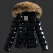 Lovely Euramerican Hooded Collar Black Faux Fur Co