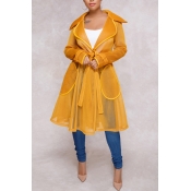 Lovely Vogue See-through Long Yellow Trench Coats