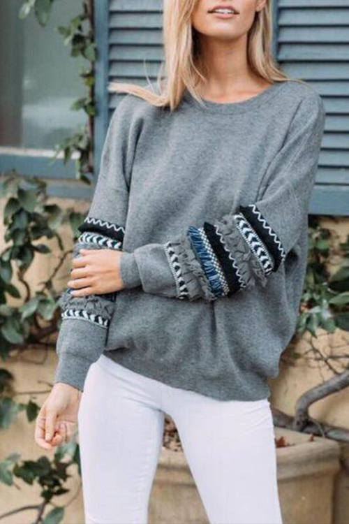 

Lovely Trendy Patchwork Deep Grey Blouses