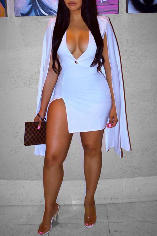 

Lovely African Cape Design White Twilled Satin Mini Dress