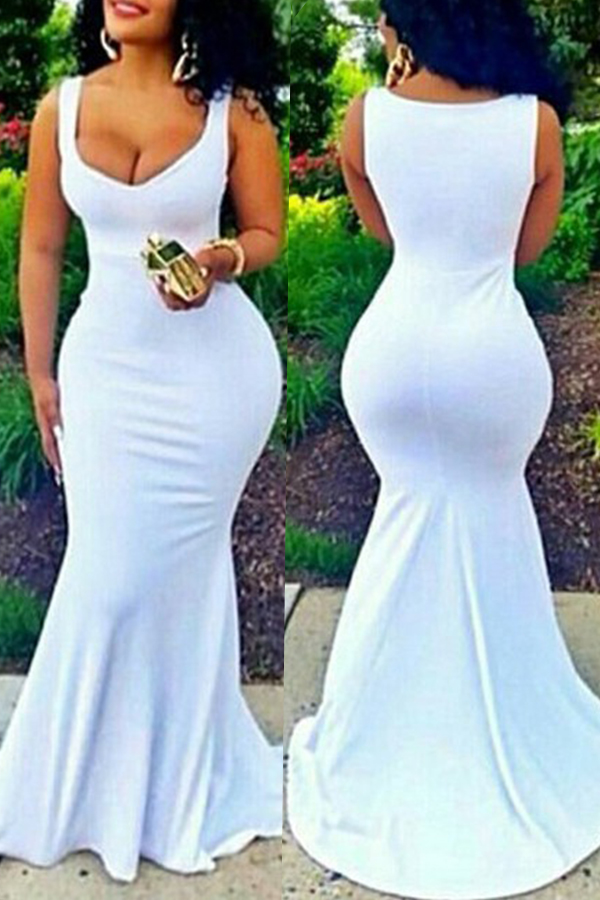 

Lovely Elegant Mermaid Evening Gown White Floor Length Dress