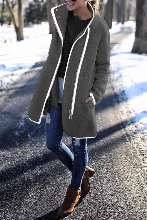 

Lovely Patchwork Long Grey Coat