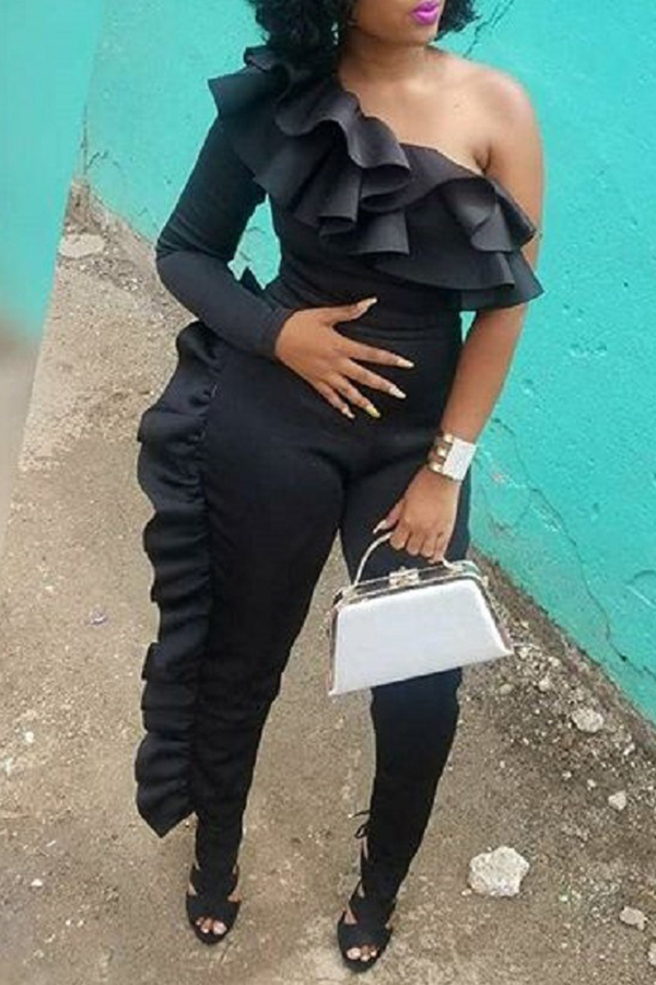 

Lovely Euramerican Flounce Design Black One-piece Jumpsuit