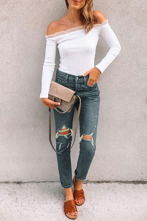 

Lovely Casual Broken Holes Blue Jeans