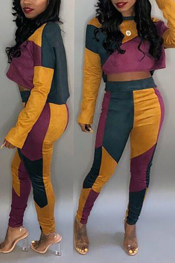 

Lovely Casual Patchwork Purple Two-piece Pants Set