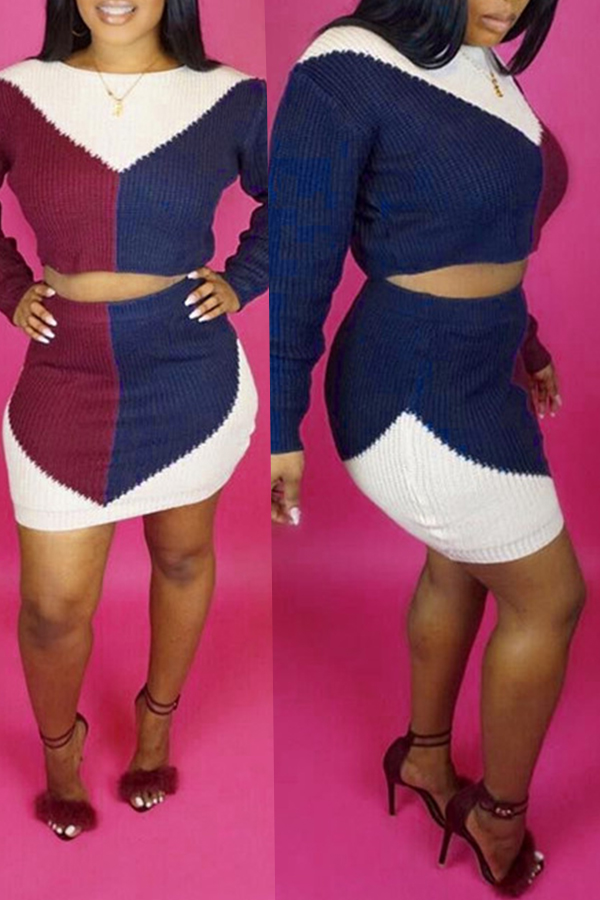 

Lovely Casual Color-lump Patchwork White Blending Two-piece Skirt Set