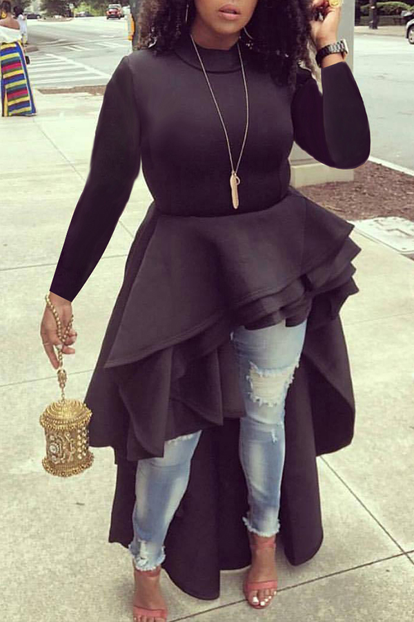

Lovely Euramerican Asymmetrical Black Blouses