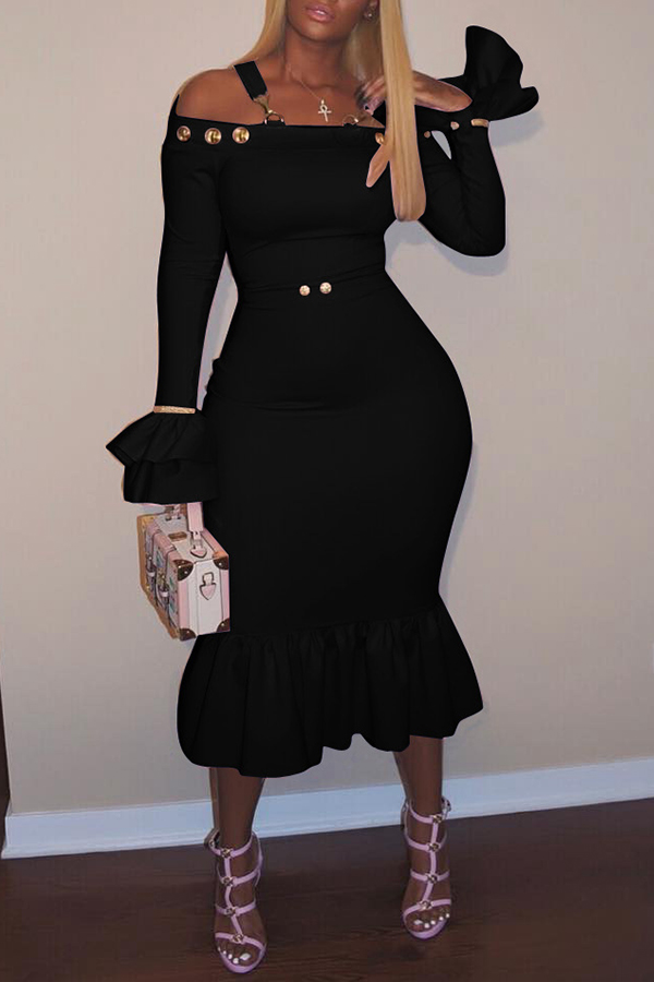 

Lovely Euramerican Flare Sleeves Black Mini Dress