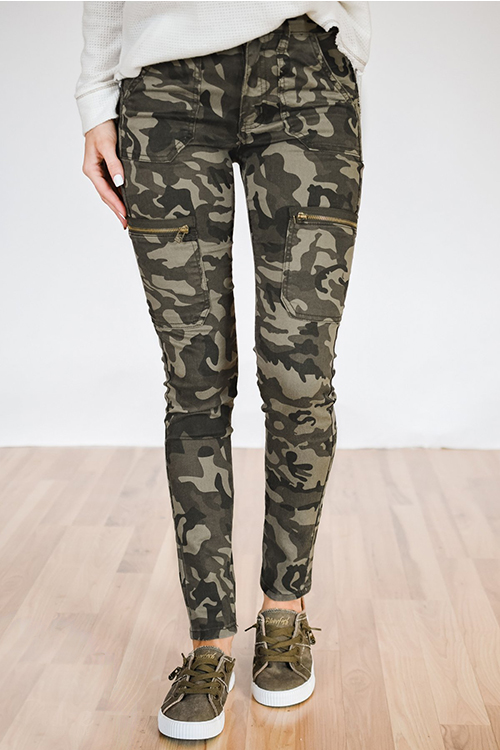 

Lovely Casual Camouflage Printed Skinny Army Green Cotton Blends Pants, Army green camouflag