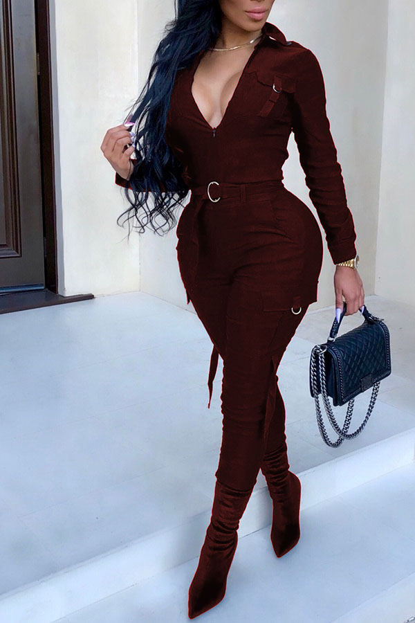 

Lovely Casual Hasp Design Wine Red Twilled Satin One-piece Jumpsuit